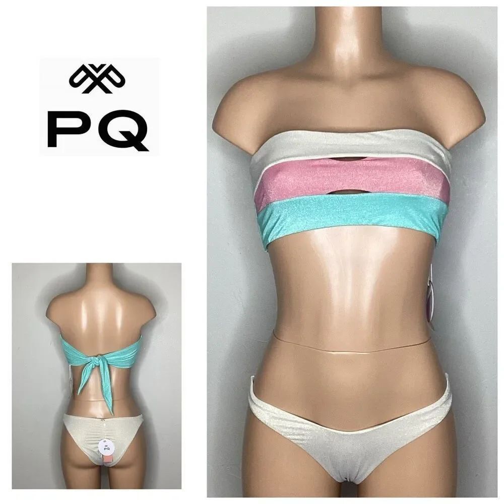 New. Pilyq metallic stripe bikini set. D-top/M-bottom. Retails $160